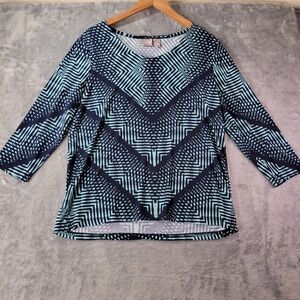 Chico's Womens Top Size 1‎ (M/8) Blue Geometric Print 3/4 Sleeve Stretch
